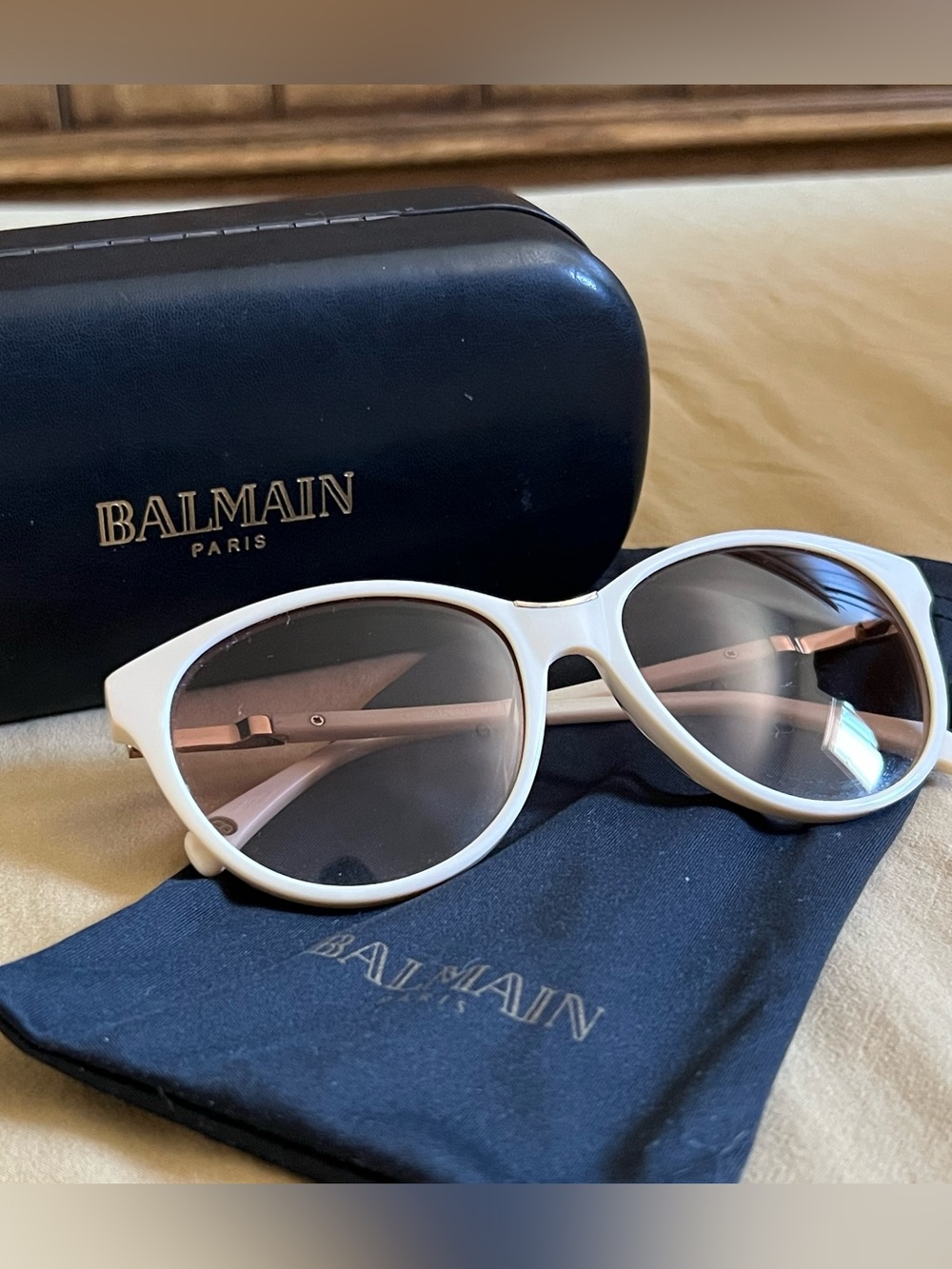 Balmain Ivory and Light Brown Cat-Eye Sunglasses